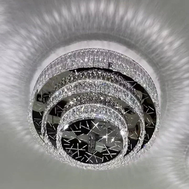 Oversized Modern Creative Flush Mount Round Multi-layers Crystal Pendant Chandelier for Living/Dining Room/Hallway-Blushlighting-3Layers: D31.5"*H15.7"/31kg-Warm Light-Blushlighting