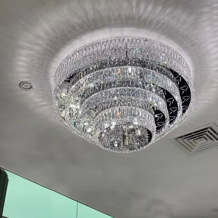 Oversized Modern Creative Flush Mount Round Multi-layers Crystal Pendant Chandelier for Living/Dining Room/Hallway-Blushlighting-Blushlighting