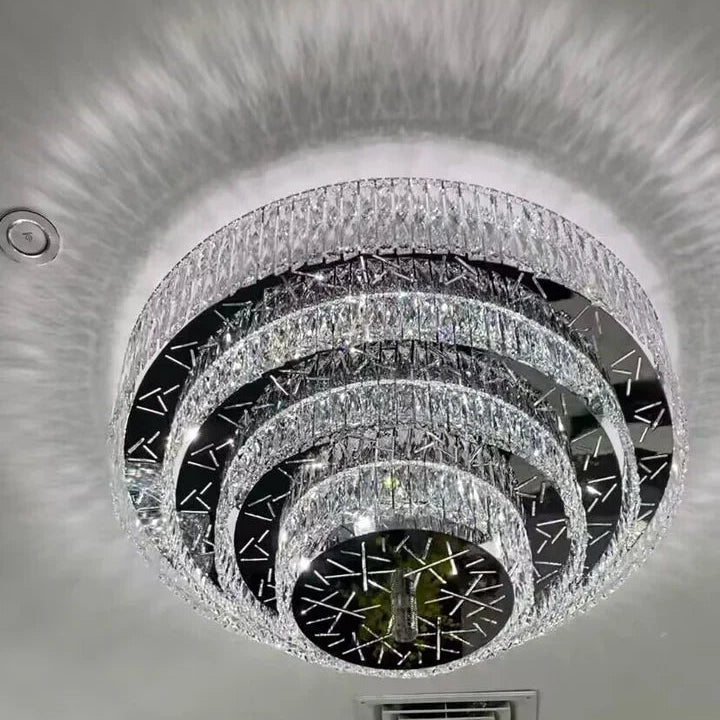 Oversized Modern Creative Flush Mount Round Multi-layers Crystal Pendant Chandelier for Living/Dining Room/Hallway-Blushlighting-4Layers: D47.2"*H15.7"/35 Lights/53.8kg-Warm Light-Blushlighting