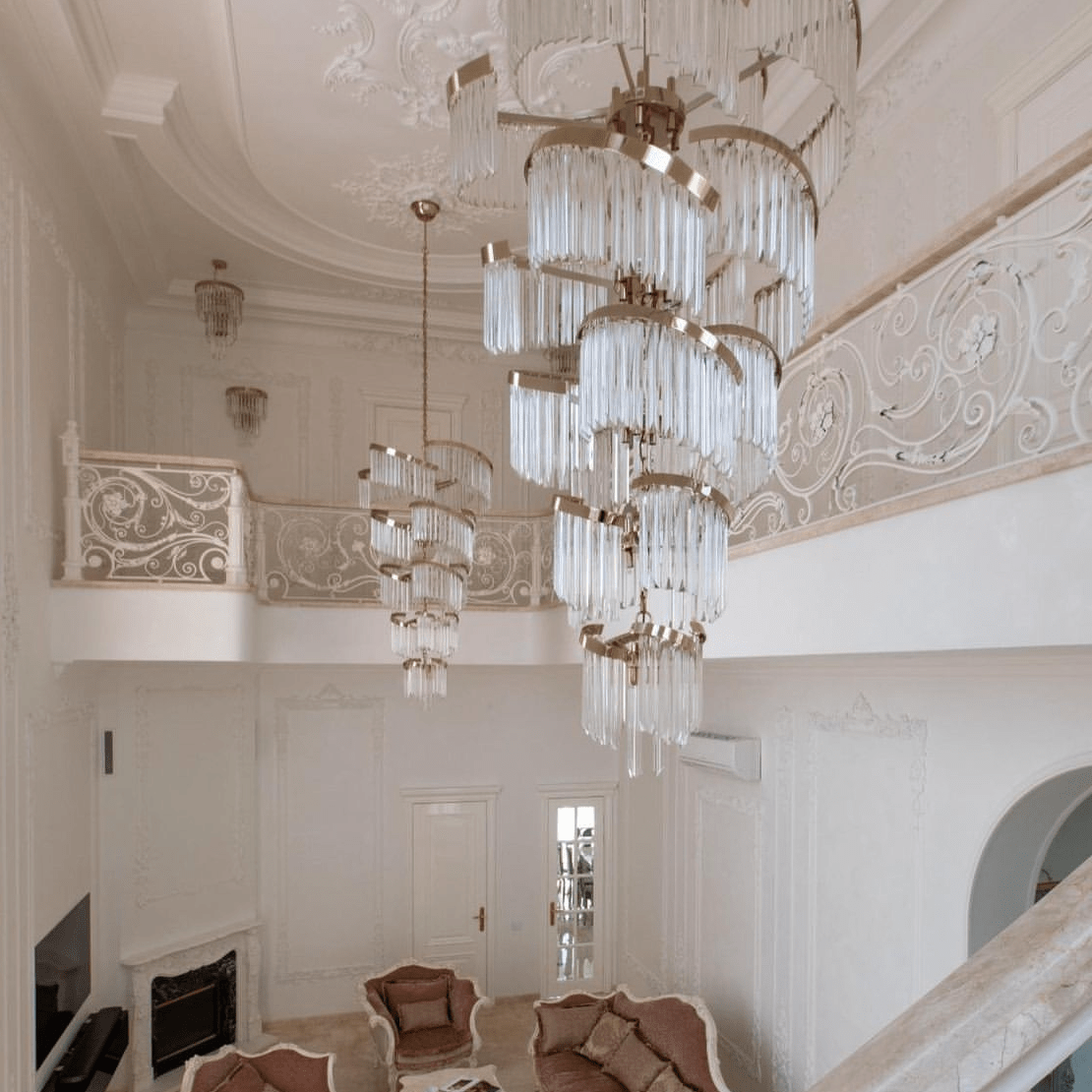 Oversized Modern Designer Creative Multi - tiered Luxury Spiral Crystal Chandelier For High - ceiling Foyer/Entryway/Hallway - D31.5"*H70.9"Blushlighting