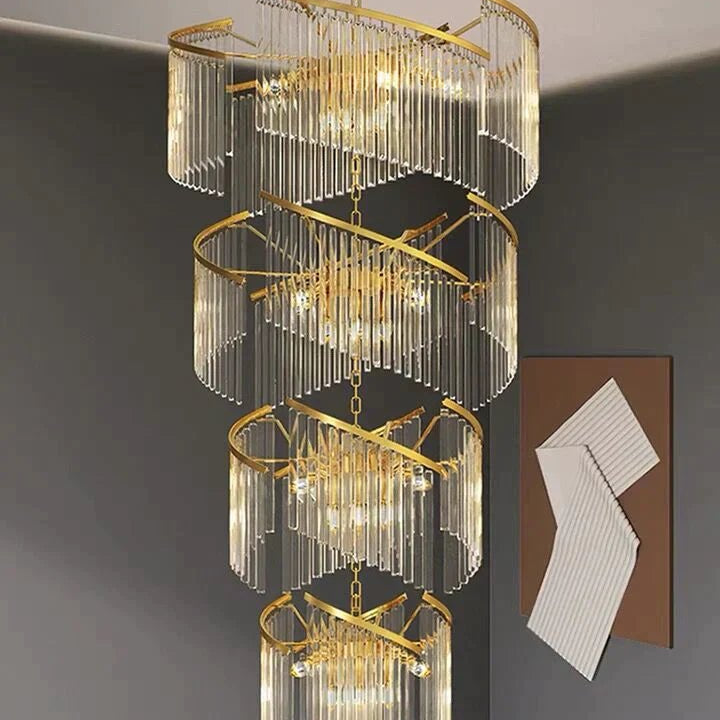 Oversized Modern Designer Creative Multi - tiered Luxury Spiral Crystal Chandelier For High - ceiling Foyer/Entryway/Hallway - D31.5"*H70.9"Blushlighting