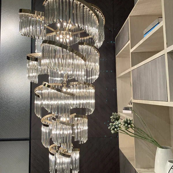 Oversized Modern Designer Creative Multi - tiered Luxury Spiral Crystal Chandelier For High - ceiling Foyer/Entryway/Hallway - D31.5"*H70.9"Blushlighting