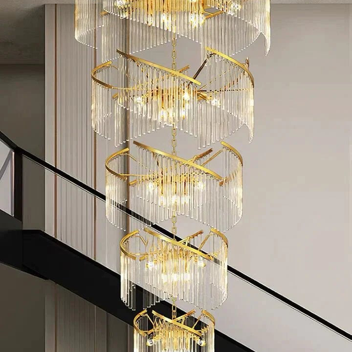 Oversized Modern Designer Creative Multi - tiered Luxury Spiral Crystal Chandelier For High - ceiling Foyer/Entryway/Hallway - D31.5"*H70.9"Blushlighting