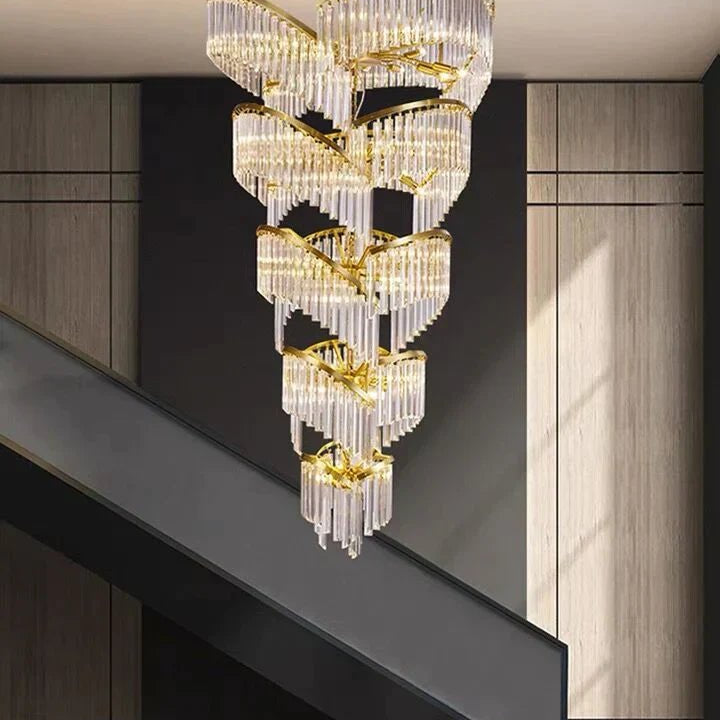 Oversized Modern Designer Creative Multi - tiered Luxury Spiral Crystal Chandelier For High - ceiling Foyer/Entryway/Hallway - D31.5"*H70.9"Blushlighting