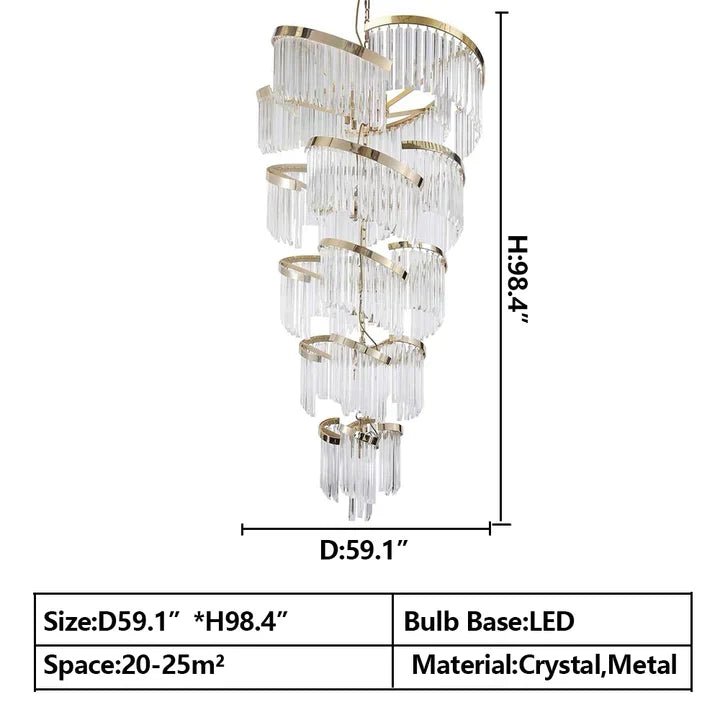 Oversized Modern Designer Creative Multi - tiered Luxury Spiral Crystal Chandelier For High - ceiling Foyer/Entryway/Hallway - D31.5"*H70.9"Blushlighting