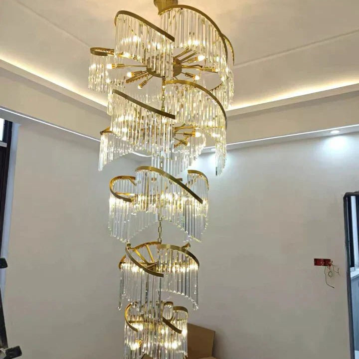 Oversized Modern Designer Creative Multi - tiered Luxury Spiral Crystal Chandelier For High - ceiling Foyer/Entryway/Hallway - D31.5"*H70.9"Blushlighting