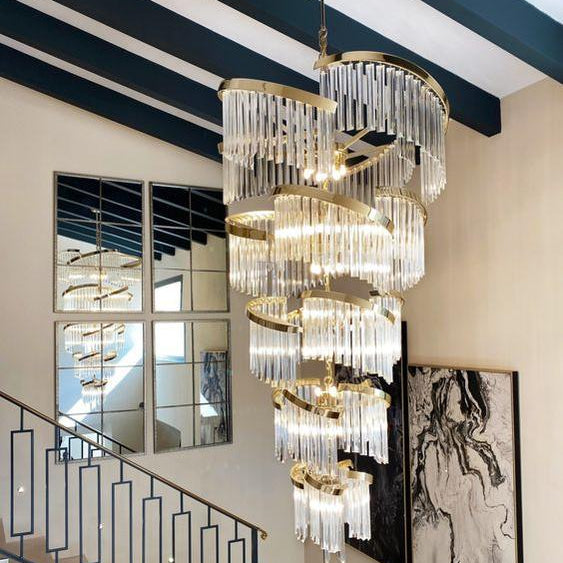 Oversized Modern Designer Creative Multi - tiered Luxury Spiral Crystal Chandelier For High - ceiling Foyer/Entryway/Hallway - D31.5"*H70.9"Blushlighting