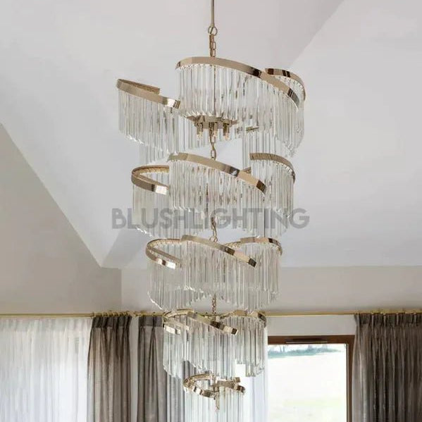 Oversized Modern Designer Creative Multi - tiered Luxury Spiral Crystal Chandelier For High - ceiling Foyer/Entryway/Hallway - D31.5"*H70.9"Blushlighting