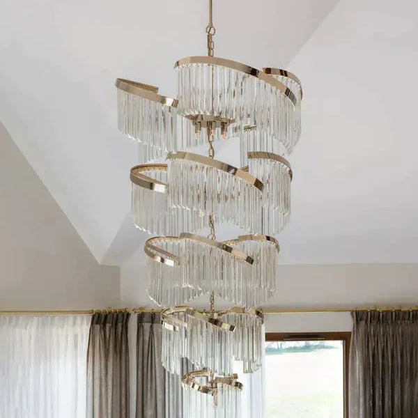 Oversized Modern Designer Creative Multi - tiered Luxury Spiral Crystal Chandelier For High - ceiling Foyer/Entryway/Hallway - D31.5"*H70.9"Blushlighting