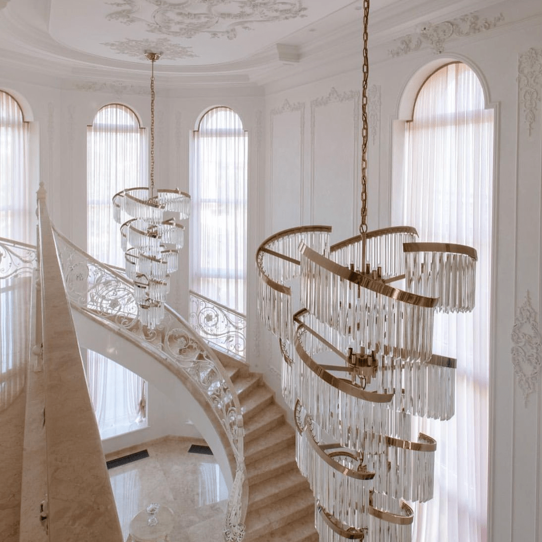 Oversized Modern Designer Creative Multi - tiered Luxury Spiral Crystal Chandelier For High - ceiling Foyer/Entryway/Hallway - D31.5"*H70.9"Blushlighting