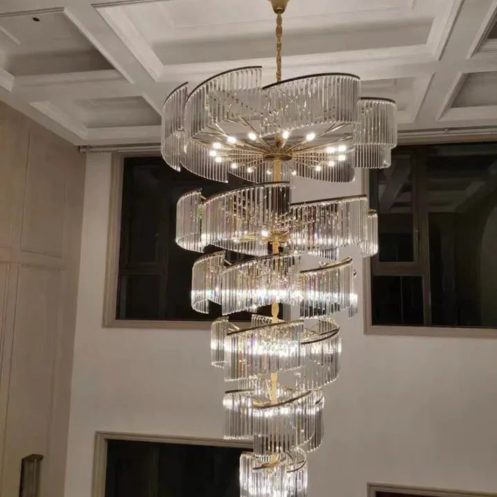 Oversized Modern Designer Creative Multi - tiered Luxury Spiral Crystal Chandelier For High - ceiling Foyer/Entryway/Hallway - D31.5"*H70.9"Blushlighting