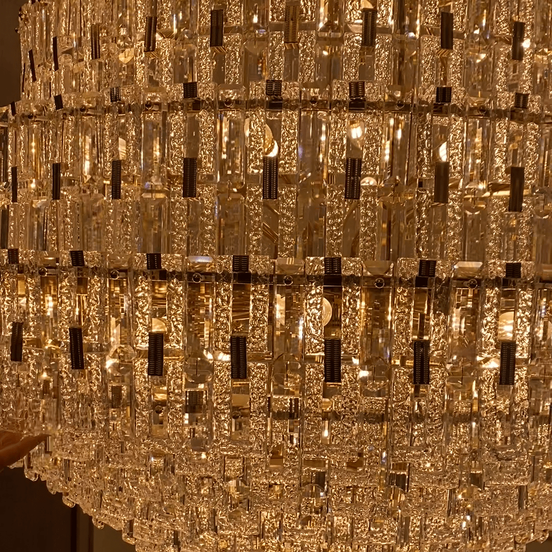 Oversized Multi - layers Honeycomb Luxury Crystal Chandelier in Gold Finish for Big Hallway/Foyer/Entryway - D31.5"*H47.2"/34 Lights/50.5kgWarm LightBlushlighting