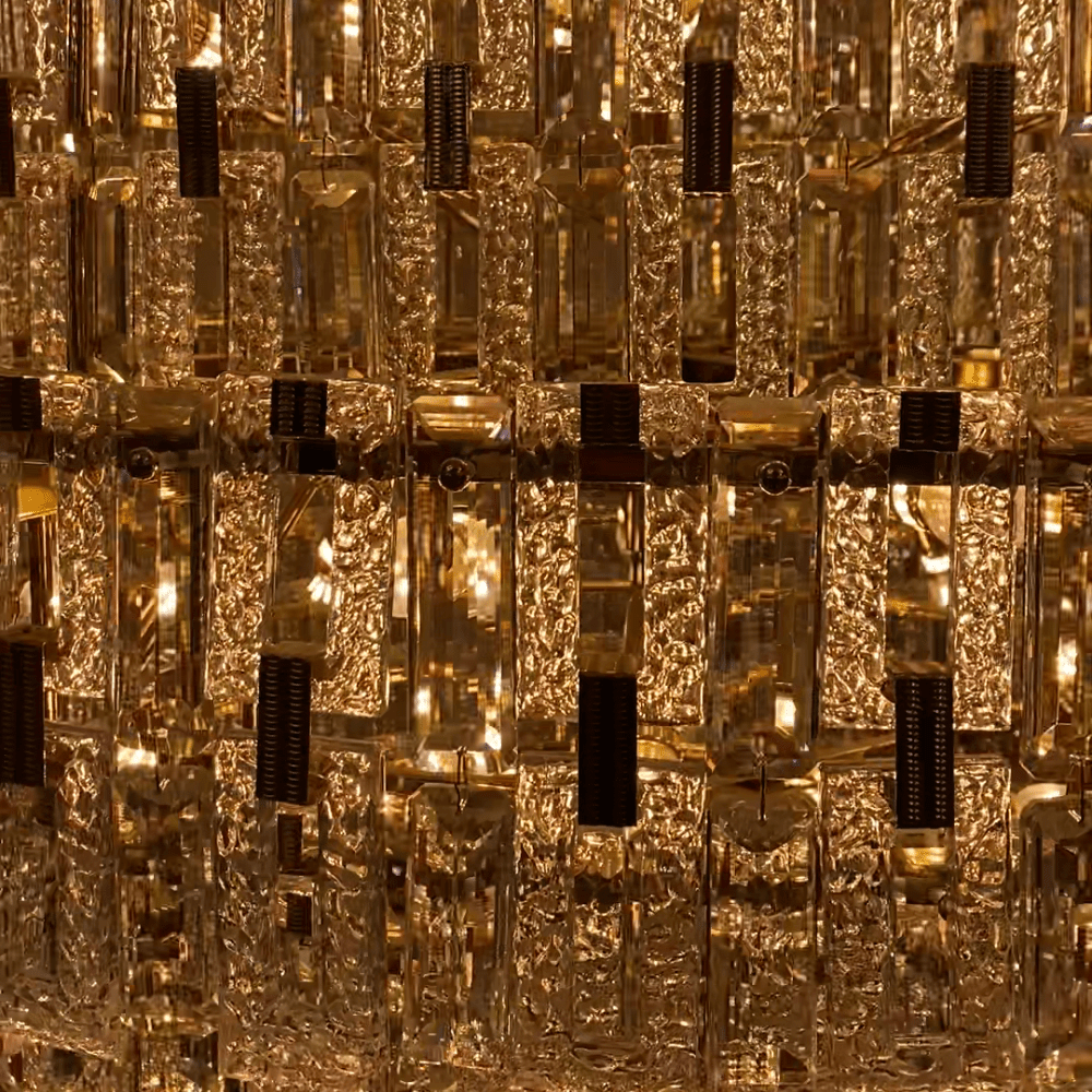 Oversized Multi - layers Honeycomb Luxury Crystal Chandelier in Gold Finish for Big Hallway/Foyer/Entryway - D31.5"*H47.2"/34 Lights/50.5kgWarm LightBlushlighting