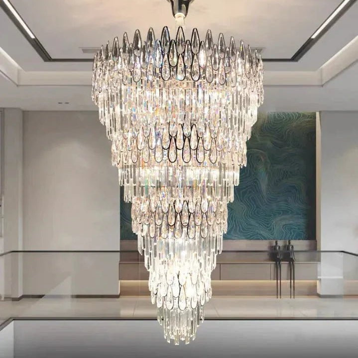 Oversized Multi - layers Luxury Creative Art Crystal Chandelier for Foyer/Staircase/Hallway - 4 Layers:D31.5"*H51.2"Blushlighting