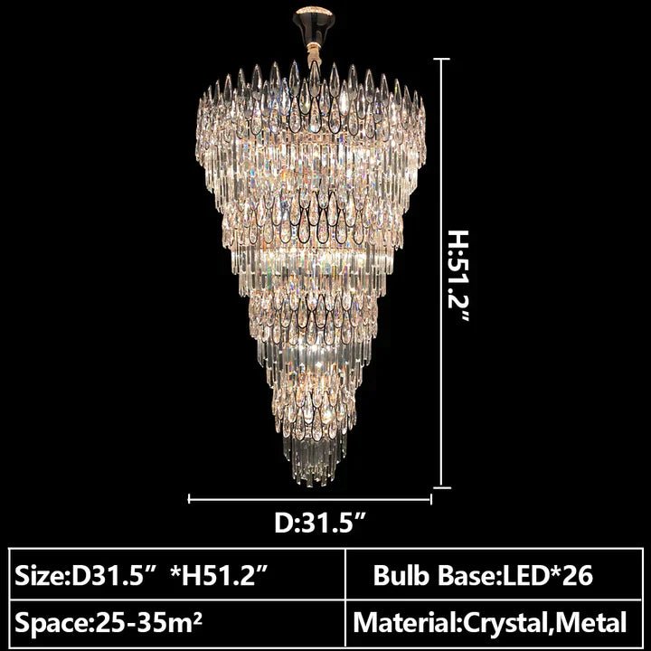 Oversized Multi - layers Luxury Creative Art Crystal Chandelier for Foyer/Staircase/Hallway - 4 Layers:D31.5"*H51.2"Blushlighting