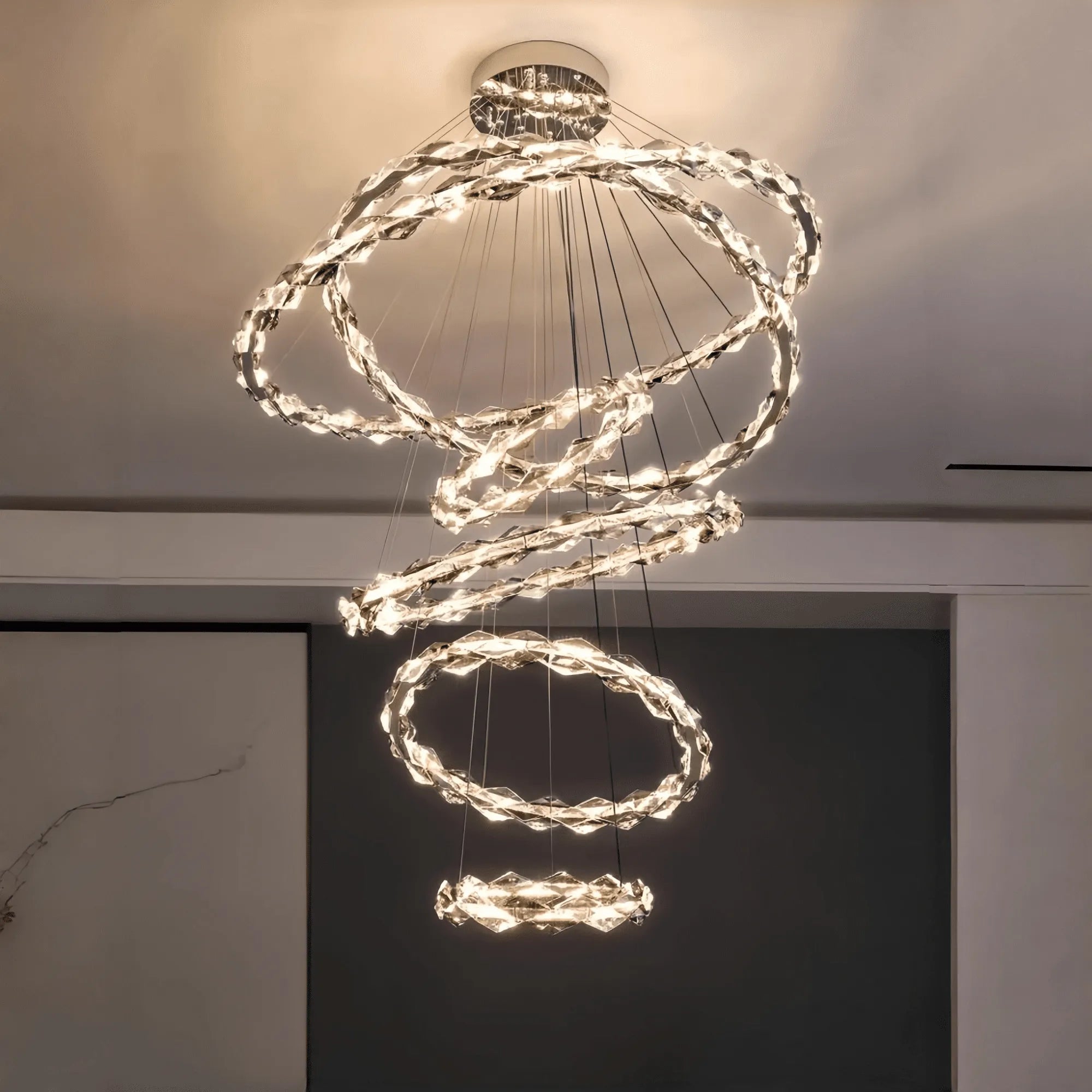 Oversized Multi-Tiered Rings Crystal Chandelier Modern Clear and Grey Crystal Ceiling Light Fixture For Staircase/Foyer/Hallway/Entryway-Blushlighting-Blushlighting