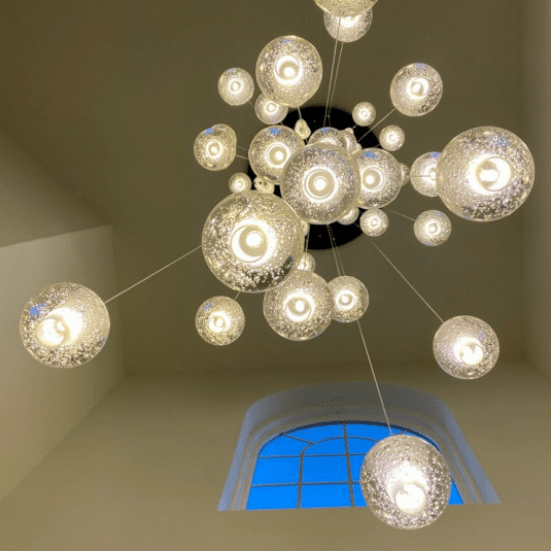 Oversized Nordic Art Round Air Bubbles Pendant Chandelier for Stairs/Spiral Staircase/Hotel Lobby - 7 Lights: D13.8"*H47.2"Warm LightBlushlighting