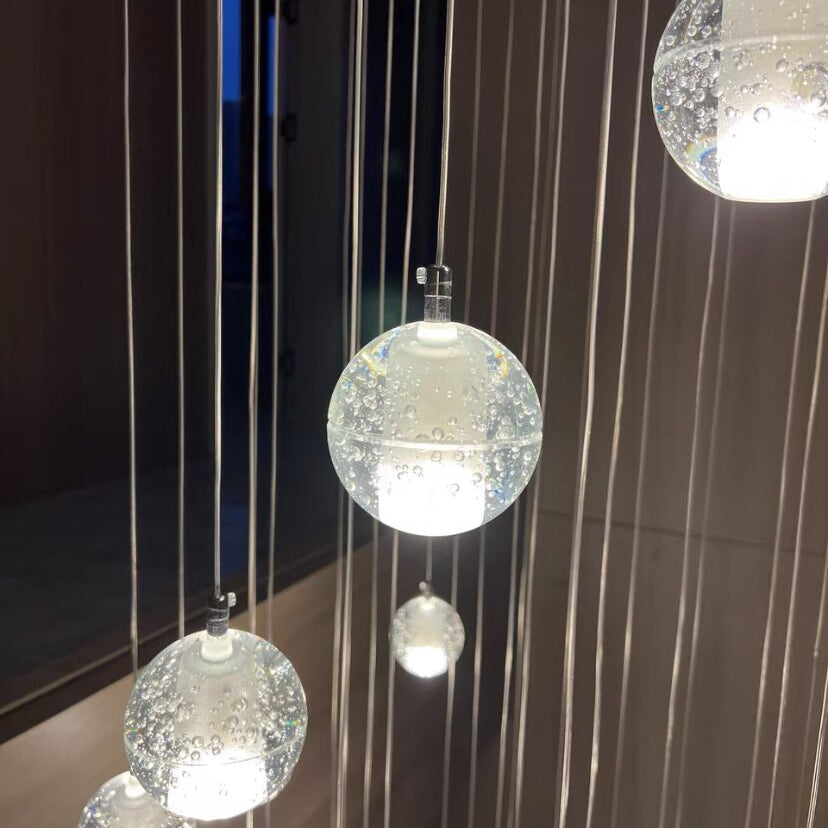 Oversized Nordic Art Round Air Bubbles Pendant Chandelier for Stairs/Spiral Staircase/Hotel Lobby - 7 Lights: D13.8"*H47.2"Warm LightBlushlighting