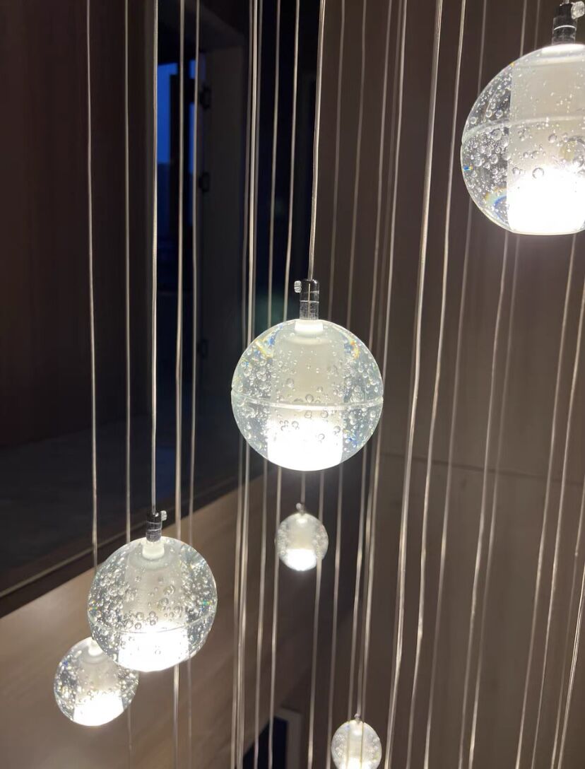 Oversized Nordic Art Round Air Bubbles Pendant Chandelier for Stairs/Spiral Staircase/Hotel Lobby - 7 Lights: D13.8"*H47.2"Warm LightBlushlighting