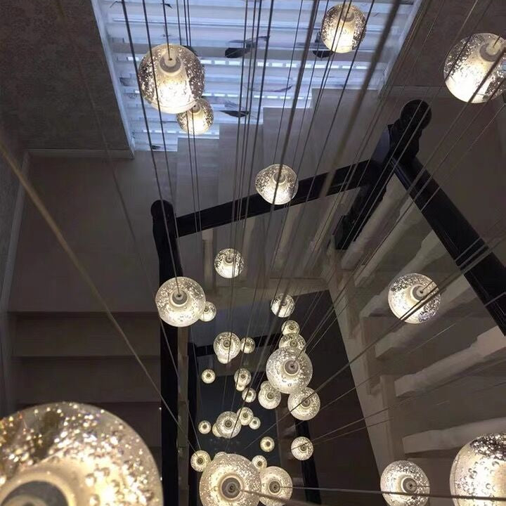 Oversized Nordic Art Round Air Bubbles Pendant Chandelier for Stairs/Spiral Staircase/Hotel Lobby - 7 Lights: D13.8"*H47.2"Warm LightBlushlighting