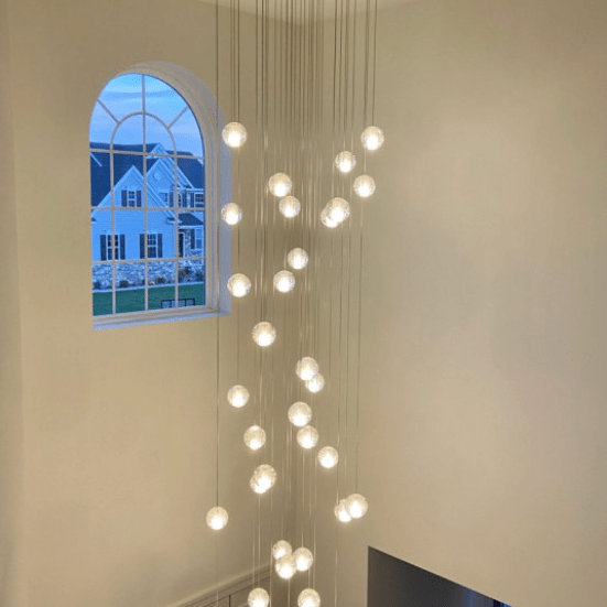 Oversized Nordic Art Round Air Bubbles Pendant Chandelier for Stairs/Spiral Staircase/Hotel Lobby - 7 Lights: D13.8"*H47.2"Warm LightBlushlighting