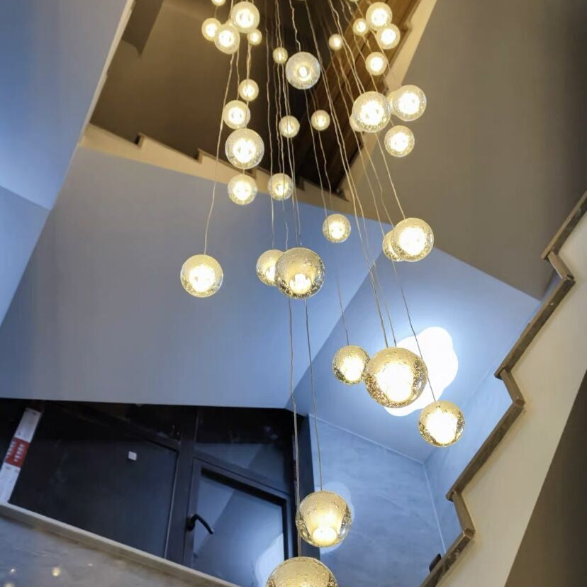 Oversized Nordic Art Round Air Bubbles Pendant Chandelier for Stairs/Spiral Staircase/Hotel Lobby - 7 Lights: D13.8"*H47.2"Warm LightBlushlighting