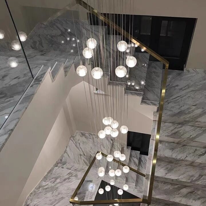 Oversized Nordic Art Round Air Bubbles Pendant Chandelier for Stairs/Spiral Staircase/Hotel Lobby - 7 Lights: D13.8"*H47.2"Warm LightBlushlighting