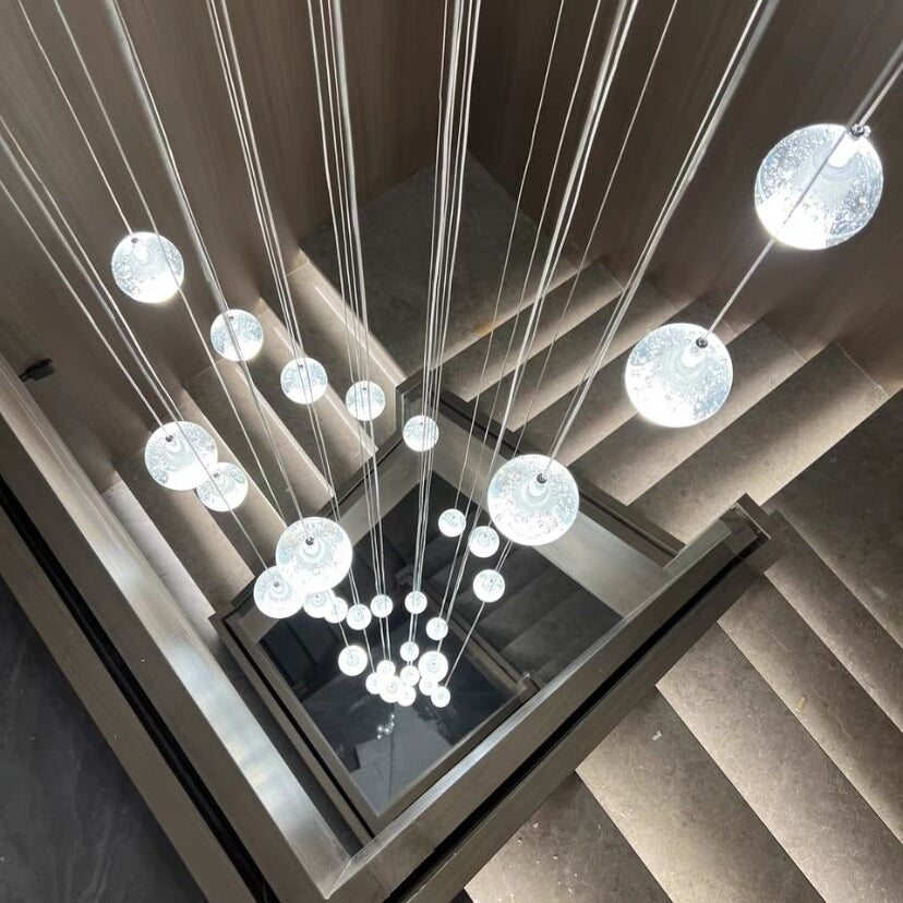 Oversized Nordic Art Round Air Bubbles Pendant Chandelier for Stairs/Spiral Staircase/Hotel Lobby - 7 Lights: D13.8"*H47.2"Warm LightBlushlighting