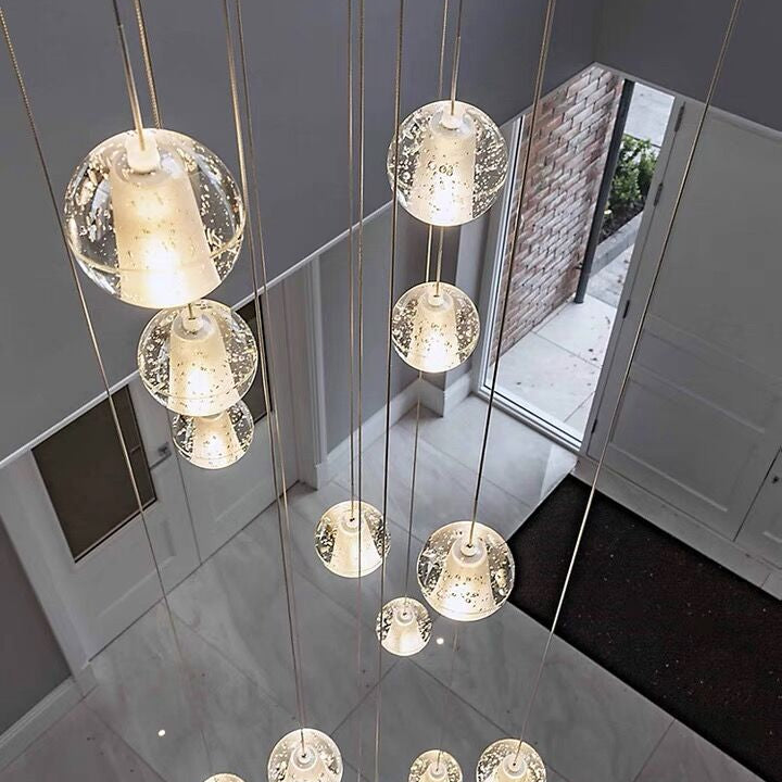 Oversized Nordic Art Round Air Bubbles Pendant Chandelier for Stairs/Spiral Staircase/Hotel Lobby - 7 Lights: D13.8"*H47.2"Warm LightBlushlighting