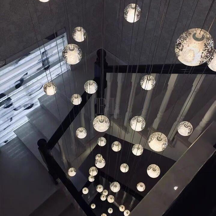Oversized Nordic Art Round Air Bubbles Pendant Chandelier for Stairs/Spiral Staircase/Hotel Lobby - 7 Lights: D13.8"*H47.2"Warm LightBlushlighting