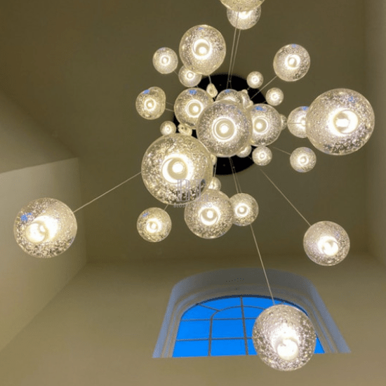 Oversized Nordic Art Round Air Bubbles Pendant Chandelier for Stairs/Spiral Staircase/Hotel Lobby - 7 Lights: D13.8"*H47.2"Warm LightBlushlighting