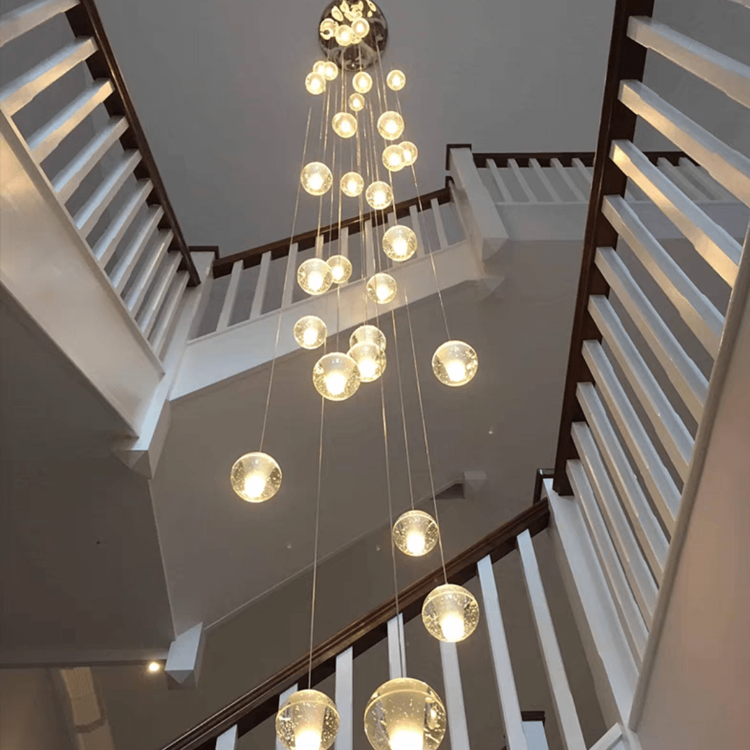 Oversized Nordic Art Round Air Bubbles Pendant Chandelier for Stairs/Spiral Staircase/Hotel Lobby - 7 Lights: D13.8"*H47.2"Warm LightBlushlighting