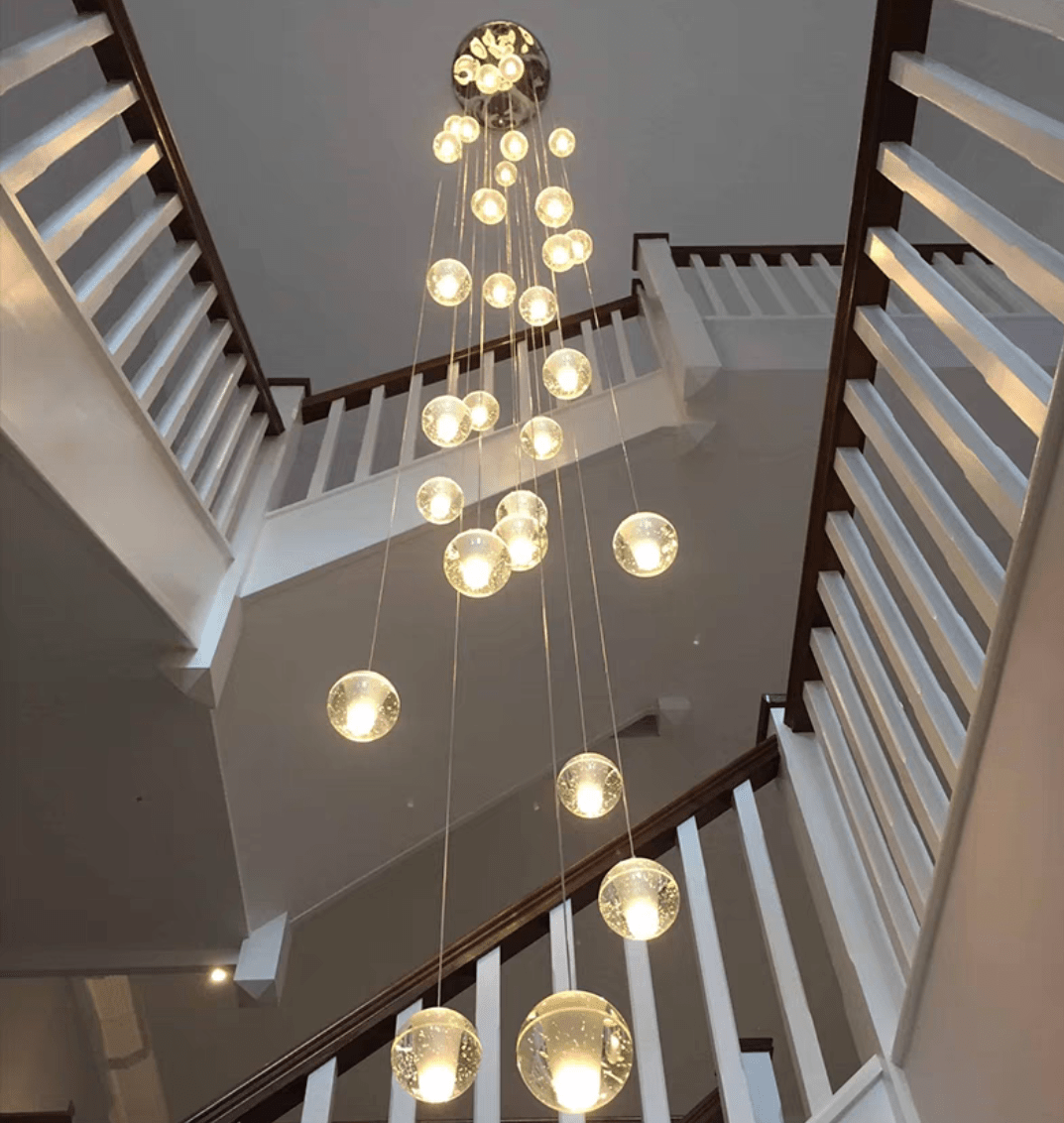 Oversized Nordic Art Round Air Bubbles Pendant Chandelier for Stairs/Spiral Staircase/Hotel Lobby - 7 Lights: D13.8"*H47.2"Warm LightBlushlighting