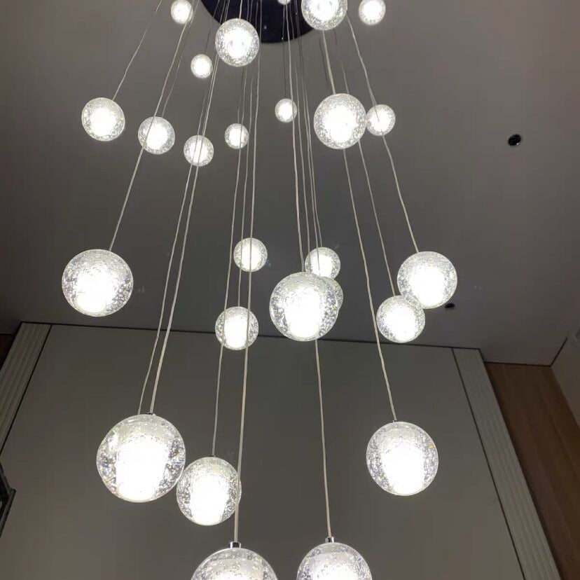 Oversized Nordic Art Round Air Bubbles Pendant Chandelier for Stairs/Spiral Staircase/Hotel Lobby - 7 Lights: D13.8"*H47.2"Warm LightBlushlighting