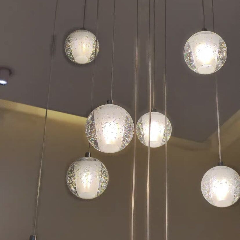 Oversized Nordic Art Round Air Bubbles Pendant Chandelier for Stairs/Spiral Staircase/Hotel Lobby - 7 Lights: D13.8"*H47.2"Warm LightBlushlighting