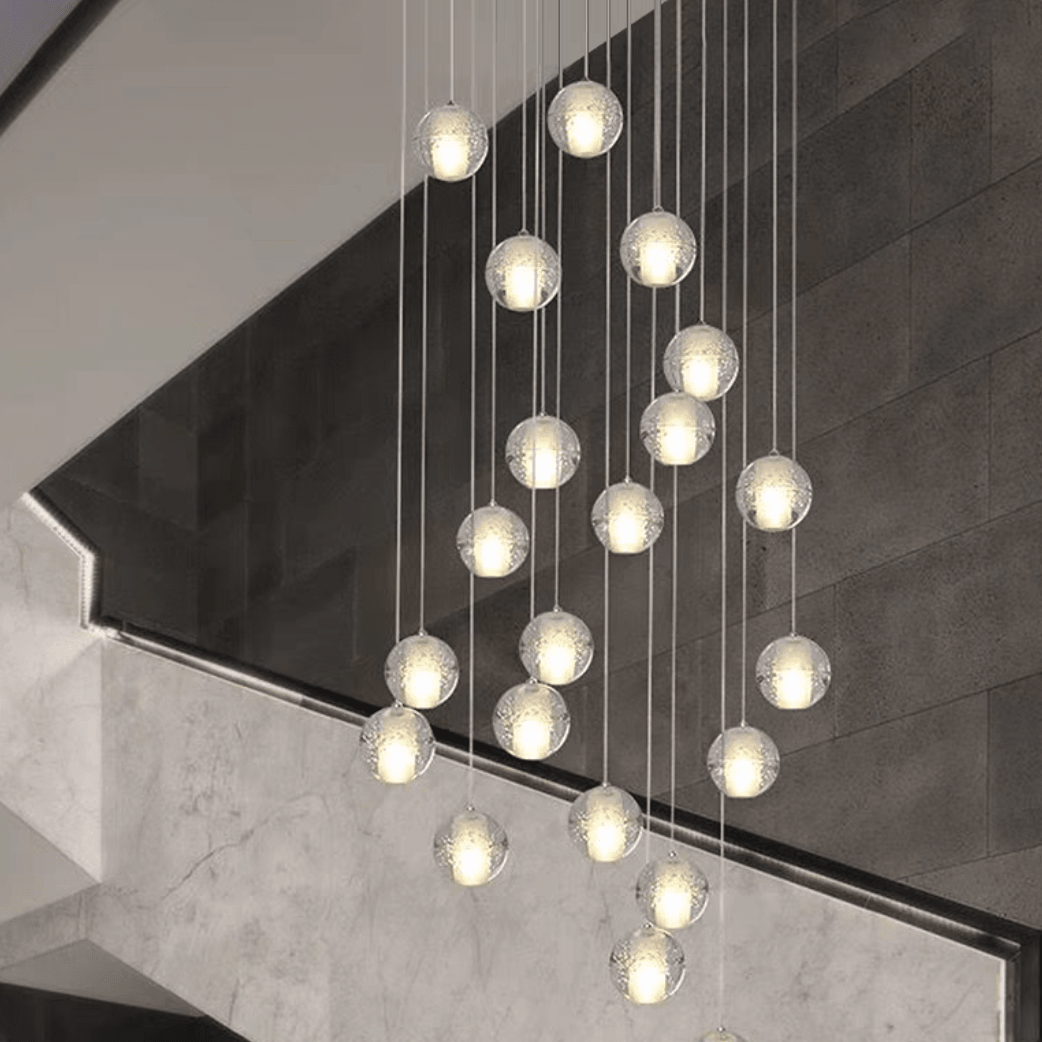 Oversized Nordic Art Round Air Bubbles Pendant Chandelier for Stairs/Spiral Staircase/Hotel Lobby - 7 Lights: D13.8"*H47.2"Warm LightBlushlighting