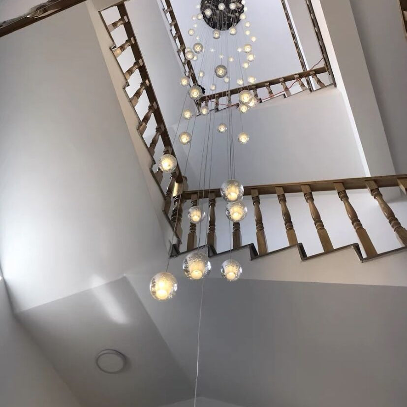 Oversized Nordic Art Round Air Bubbles Pendant Chandelier for Stairs/Spiral Staircase/Hotel Lobby - 7 Lights: D13.8"*H47.2"Warm LightBlushlighting