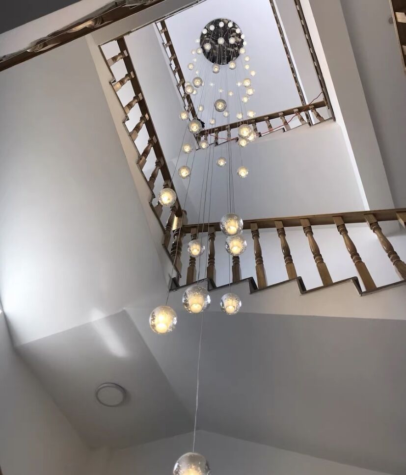 Oversized Nordic Art Round Air Bubbles Pendant Chandelier for Stairs/Spiral Staircase/Hotel Lobby - 7 Lights: D13.8"*H47.2"Warm LightBlushlighting