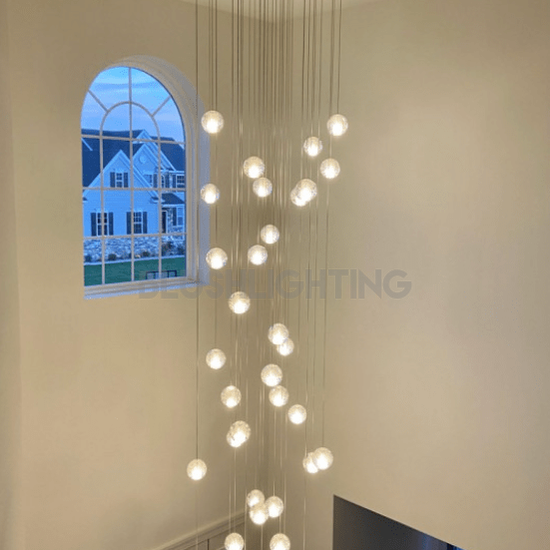 Oversized Nordic Art Round Air Bubbles Pendant Chandelier for Stairs/Spiral Staircase/Hotel Lobby - 7 Lights: D13.8"*H47.2"Warm LightBlushlighting