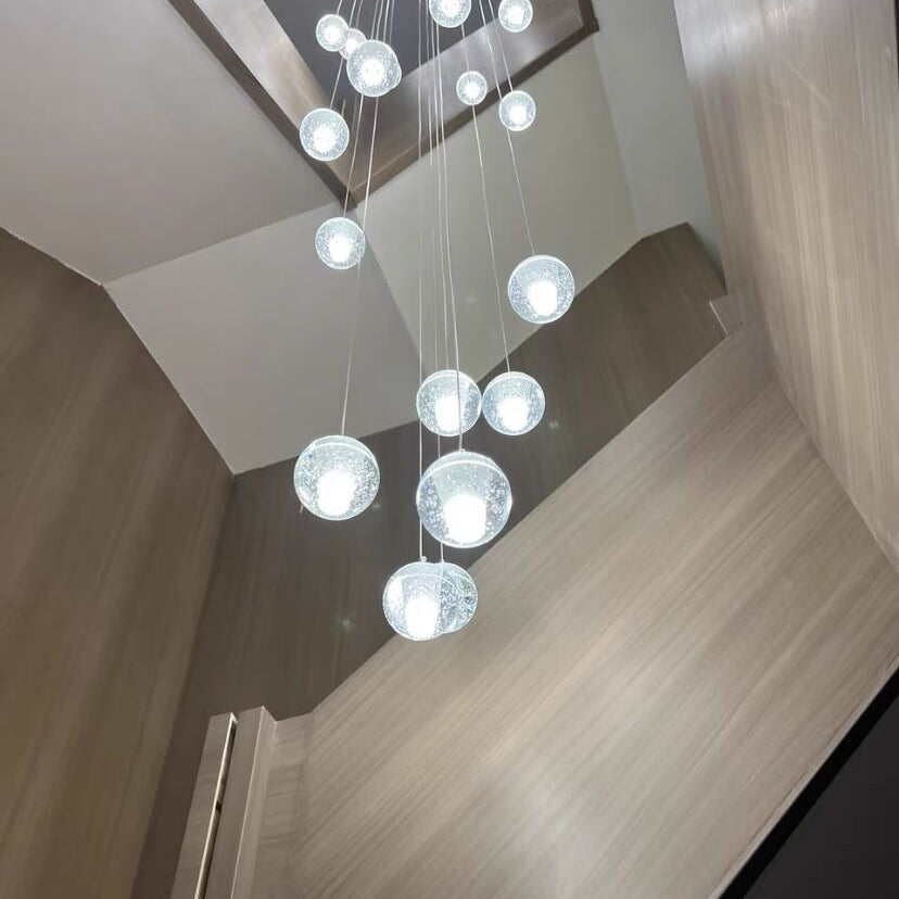 Oversized Nordic Art Round Air Bubbles Pendant Chandelier for Stairs/Spiral Staircase/Hotel Lobby - 7 Lights: D13.8"*H47.2"Warm LightBlushlighting
