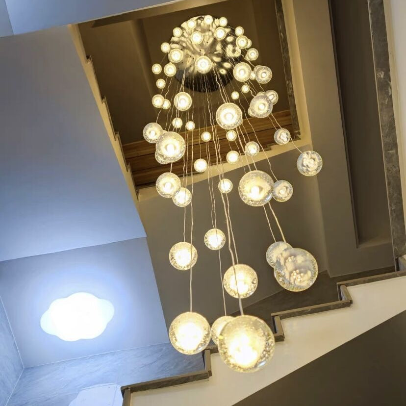 Oversized Nordic Art Round Air Bubbles Pendant Chandelier for Stairs/Spiral Staircase/Hotel Lobby - 7 Lights: D13.8"*H47.2"Warm LightBlushlighting