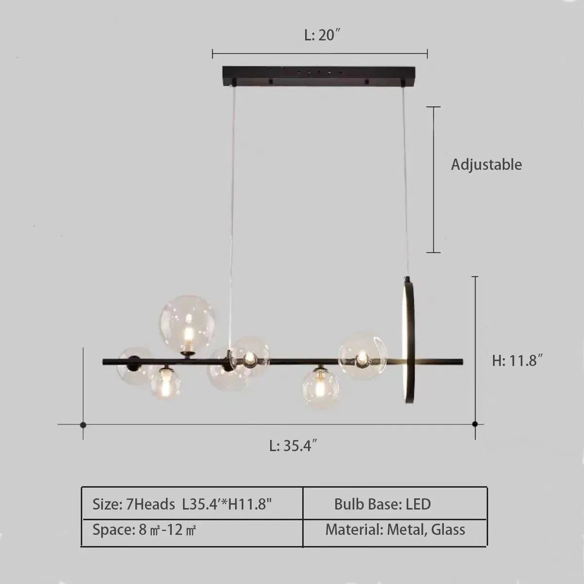 Oversized Nordic Black Iron Glass Bubble Collection Chandelier Suit for Living/Dining Room - Linear: 7Heads L35.4'*H11.8"Warm LightBlushlighting
