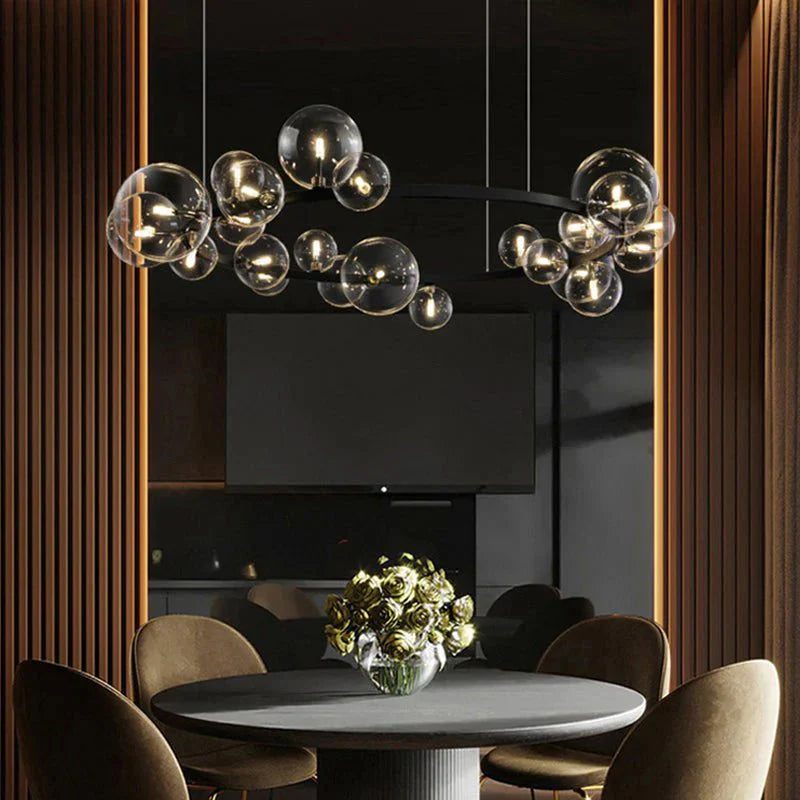 Oversized Nordic Black Iron Glass Bubble Collection Chandelier Suit for Living/Dining Room - Blushlighting