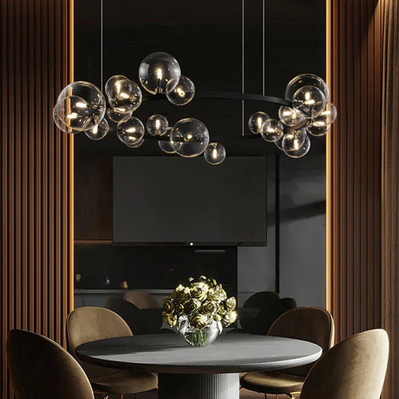 Oversized Nordic Black Iron Glass Bubble Collection Chandelier Suit for Living/Dining Room - Blushlighting