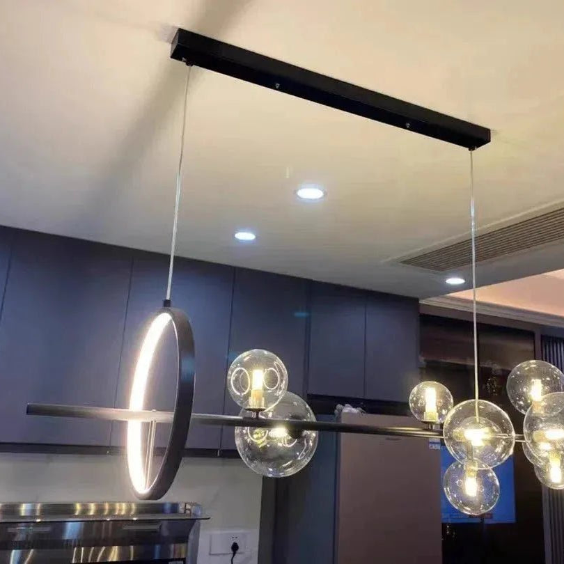 Oversized Nordic Black Iron Glass Bubble Collection Chandelier Suit for Living/Dining Room - Linear: 10Heads L47.2'*H11.8"Warm LightBlushlighting