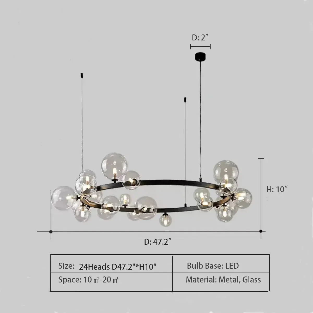 Oversized Nordic Black Iron Glass Bubble Collection Chandelier Suit for Living/Dining Room - Linear: 10Heads L47.2'*H11.8"Warm LightBlushlighting