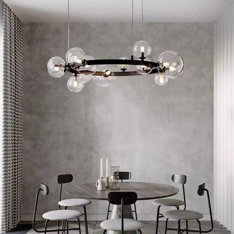 Oversized Nordic Black Iron Glass Bubble Collection Chandelier Suit for Living/Dining Room - Blushlighting