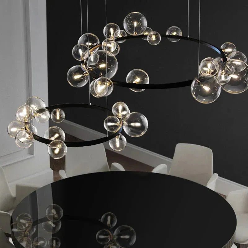 Oversized Nordic Black Iron Glass Bubble Collection Chandelier Suit for Living/Dining Room - Linear: 10Heads L47.2'*H11.8"Warm LightBlushlighting
