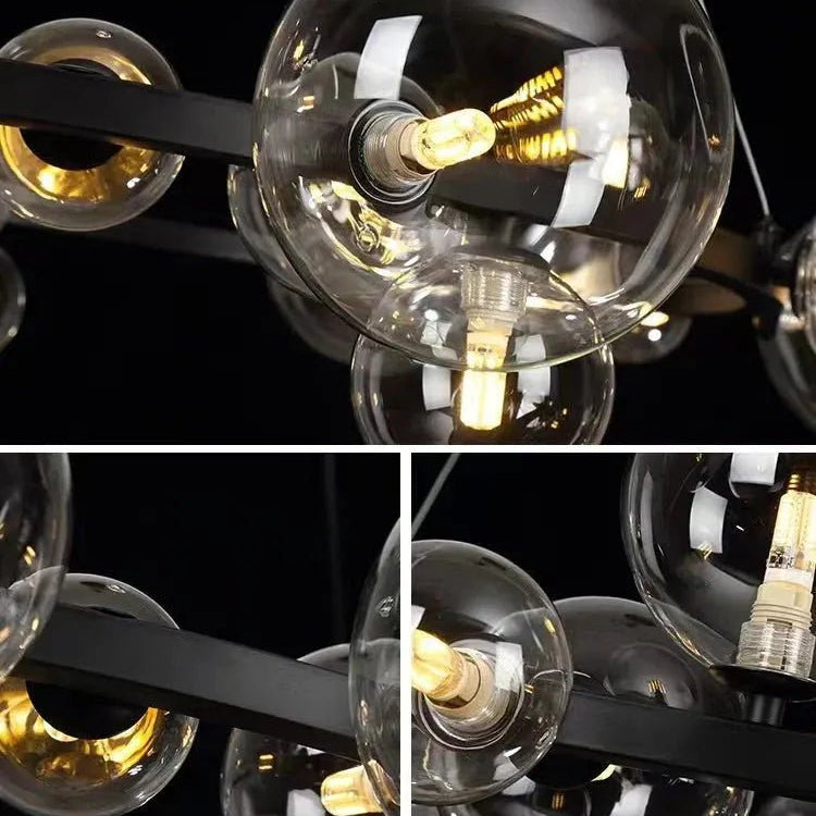 Oversized Nordic Black Iron Glass Bubble Collection Chandelier Suit for Living/Dining Room - Linear: 10Heads L47.2'*H11.8"Warm LightBlushlighting