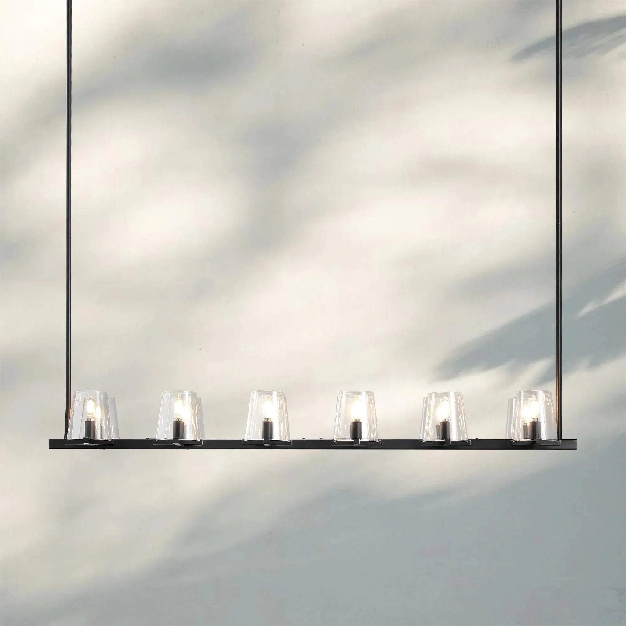 Pauilla Claar Glass Linear Chandelier-Linear 60" 12-Light-Matte Black-